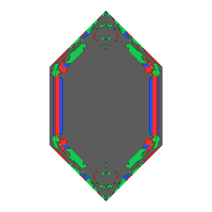 Dg-elongated hexagon in diamond tilted 0 degrees: Light Return map, 77% of the face leaking