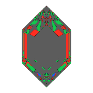 Dg-elongated hexagon in diamond tilted 10 degrees: Light Return map, 72% of the face leaking