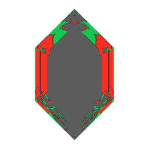 Dg-elongated hexagon in emerald tilted 10 degrees: Light Return map, 70% of the face leaking