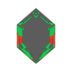 Dg-elongated hexagon in emerald tilted 30 degrees: Light Return map, 71% of the face leaking