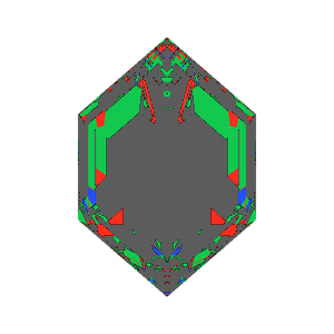 Dg-elongated hexagon in moissanite tilted 30 degrees: Light Return map, 71% of the face leaking