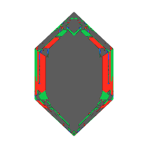 Dg-elongated hexagon in ruby tilted 20 degrees: Light Return map, 76% of the face leaking