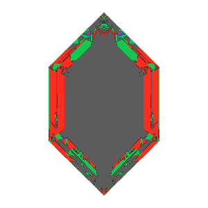 Dg-elongated hexagon in sapphire tilted 10 degrees: Light Return map, 68% of the face leaking