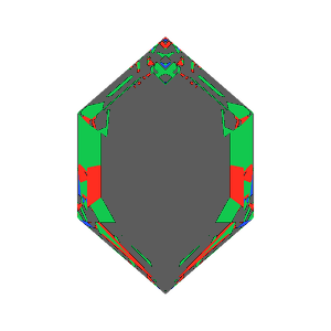 Dg-elongated hexagon in sapphire tilted 30 degrees: Light Return map, 75% of the face leaking