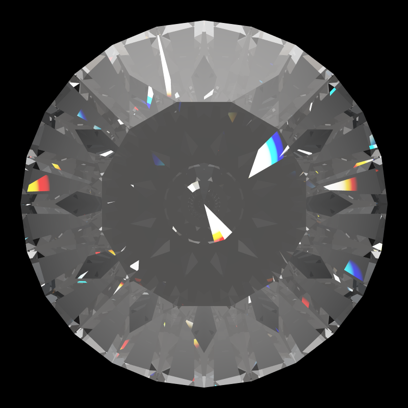 Dg-m5 in diamond face-up under a single bright light: a render from our simulator, its coloured flashes are the fire (score 67)