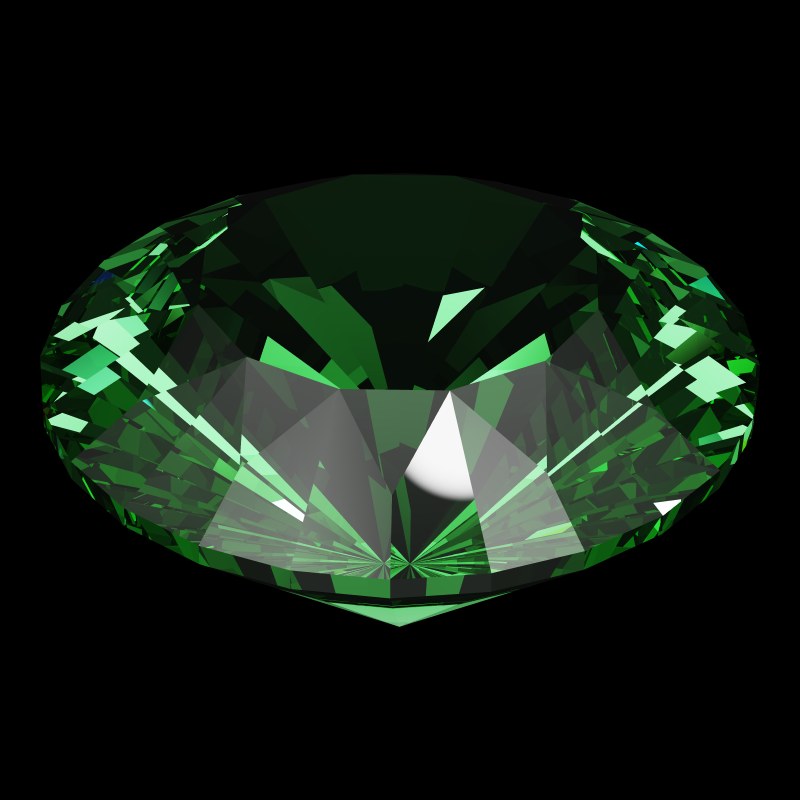 The DG-M5 in emerald, rendered at an angle in our 3D Gemstone Simulator under studio light