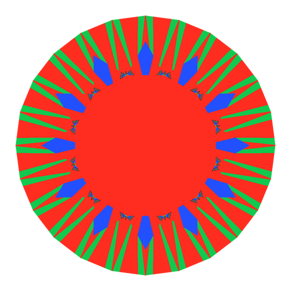 Dg-m5 in moissanite face-up Light Return map: red, green and blue show where the light returns from, grey shows where it leaks (Brilliance 98)