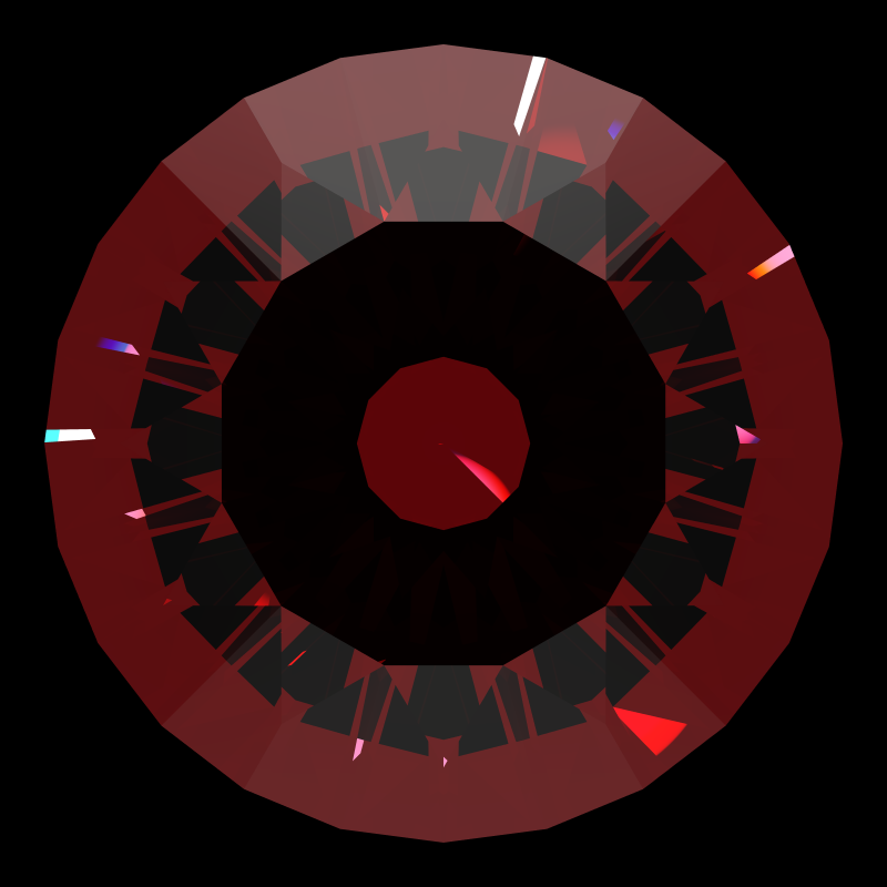 Dg-m5 in ruby face-up under a single bright light: a render from our simulator, its coloured flashes are the fire (score 39)
