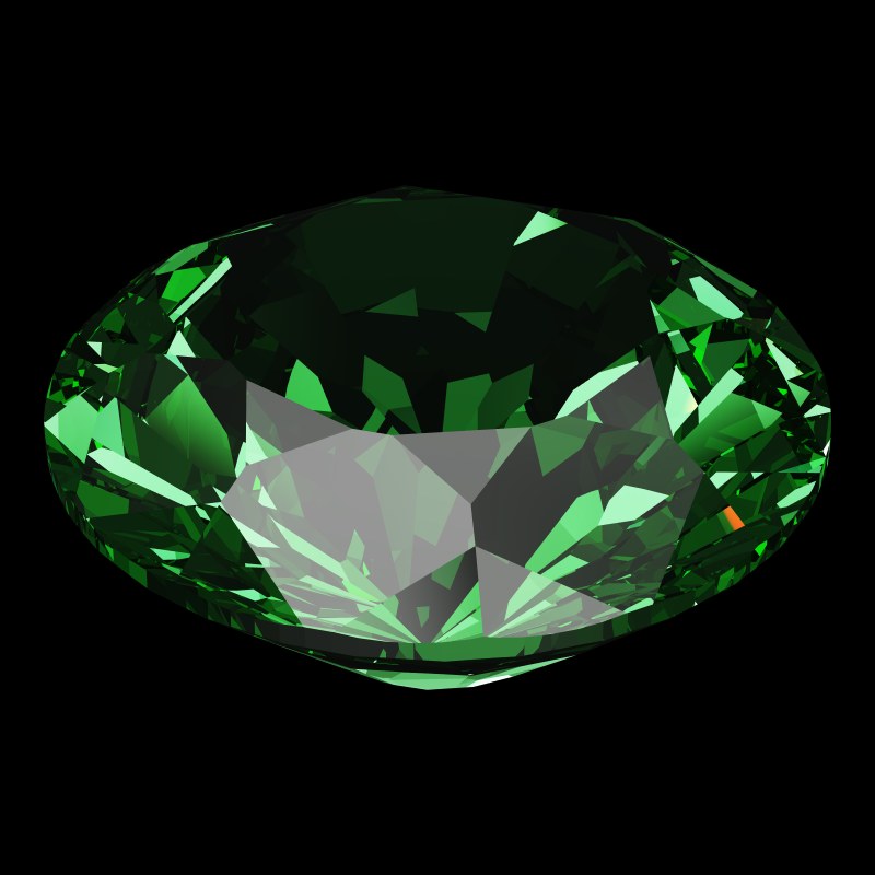 The DG-Miliano in emerald, rendered at an angle in our 3D Gemstone Simulator under studio light