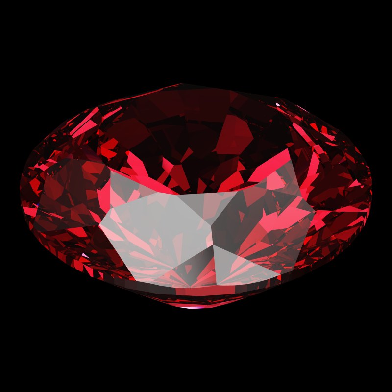 The DG-Miliano in ruby, rendered at an angle in our 3D Gemstone Simulator under studio light