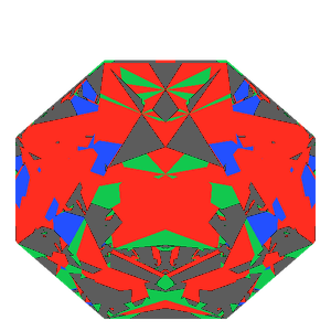 Dg-octagonal kite in cubic zirconia tilted 30 degrees: Light Return map, 25% of the face leaking