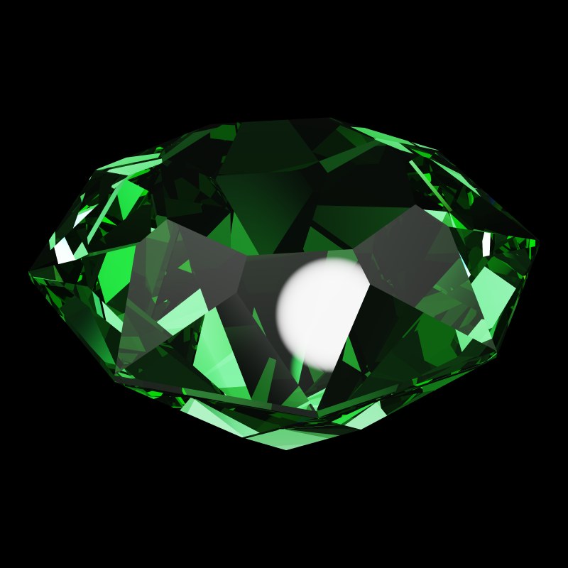 The DG-Octagonal Kite in emerald, rendered at an angle in our 3D Gemstone Simulator under studio light