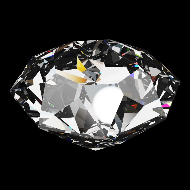The DG-Octagonal Kite in moissanite, rendered at an angle in our 3D Gemstone Simulator under studio light
