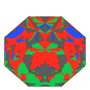 Dg-octagonal kite in moissanite tilted 30 degrees: Light Return map, 24% of the face leaking