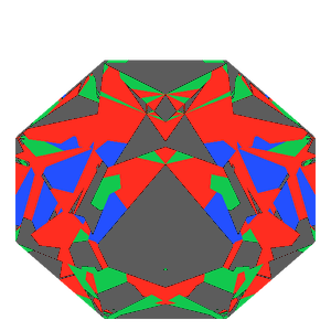 Dg-octagonal kite in ruby tilted 30 degrees: Light Return map, 38% of the face leaking