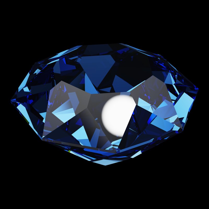 The DG-Octagonal Kite in sapphire, rendered at an angle in our 3D Gemstone Simulator under studio light