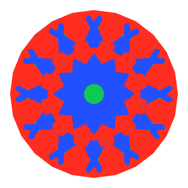 Dg-rafaello in cubic zirconia face-up Light Return map: red, green and blue show where the light returns from, grey shows where it leaks (Brilliance 100)