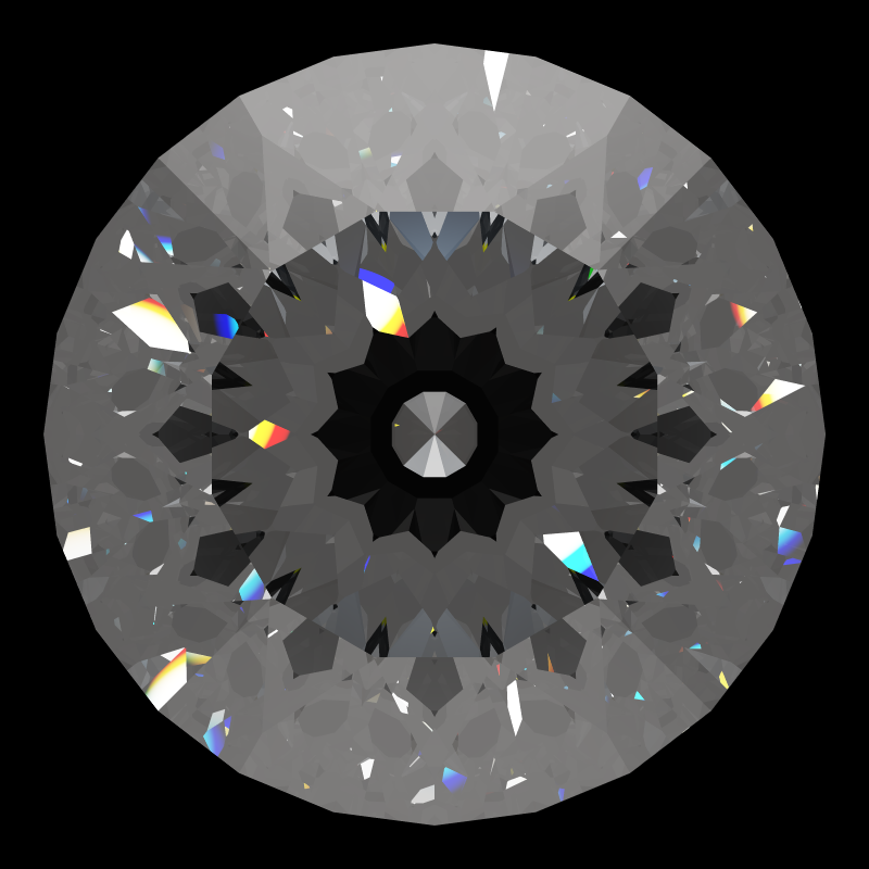 Dg-rafaello in diamond face-up under a single bright light: a render from our simulator, its coloured flashes are the fire (score 80)