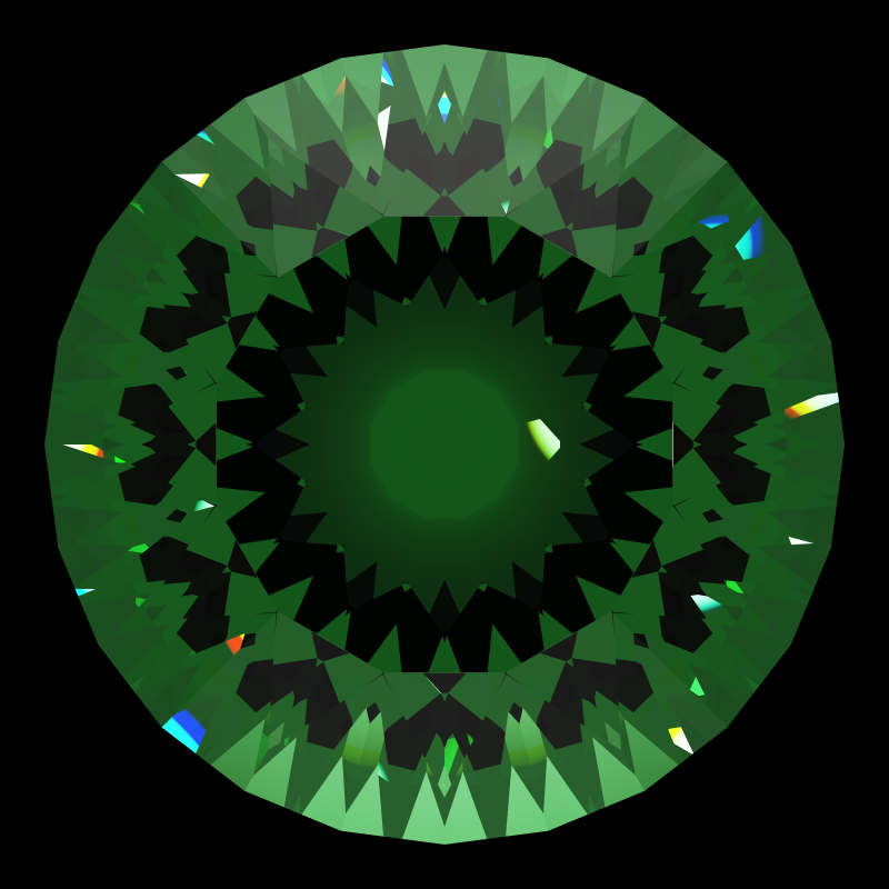 Dg-rafaello in emerald face-up under a single bright light: a render from our simulator, its coloured flashes are the fire (score 28)