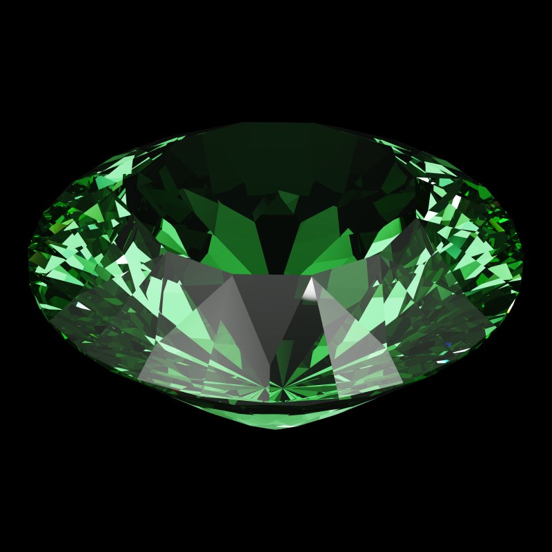 The DG-Rafaello in emerald, rendered at an angle in our 3D Gemstone Simulator under studio light