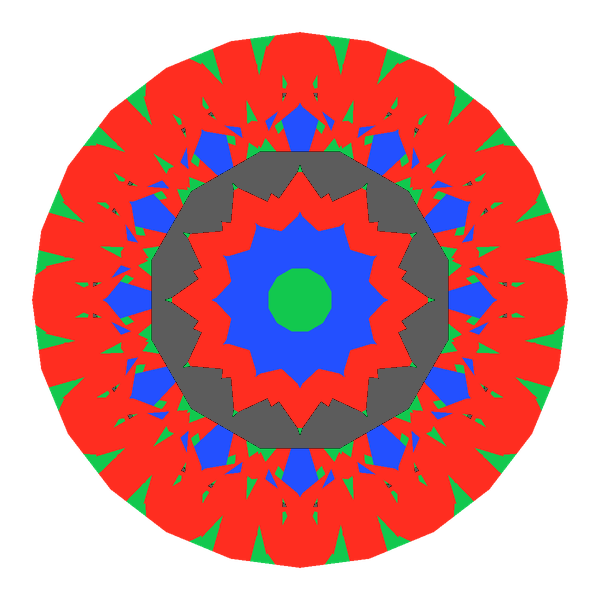 Dg-rafaello in moissanite face-up Light Return map: red, green and blue show where the light returns from, grey shows where it leaks (Brilliance 84)