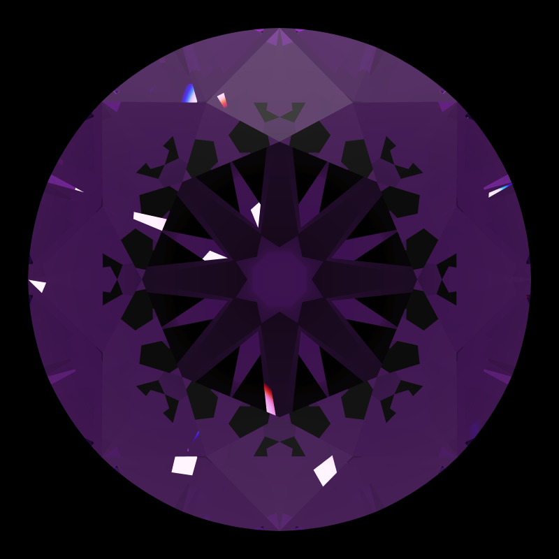 Dg-vitruvio in amethyst face-up under a single bright light: a render from our simulator, its coloured flashes are the fire (score 36)