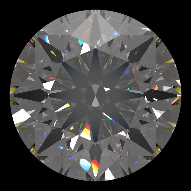 Dg-vitruvio in diamond face-up under a single bright light: a render from our simulator, its coloured flashes are the fire (score 79)