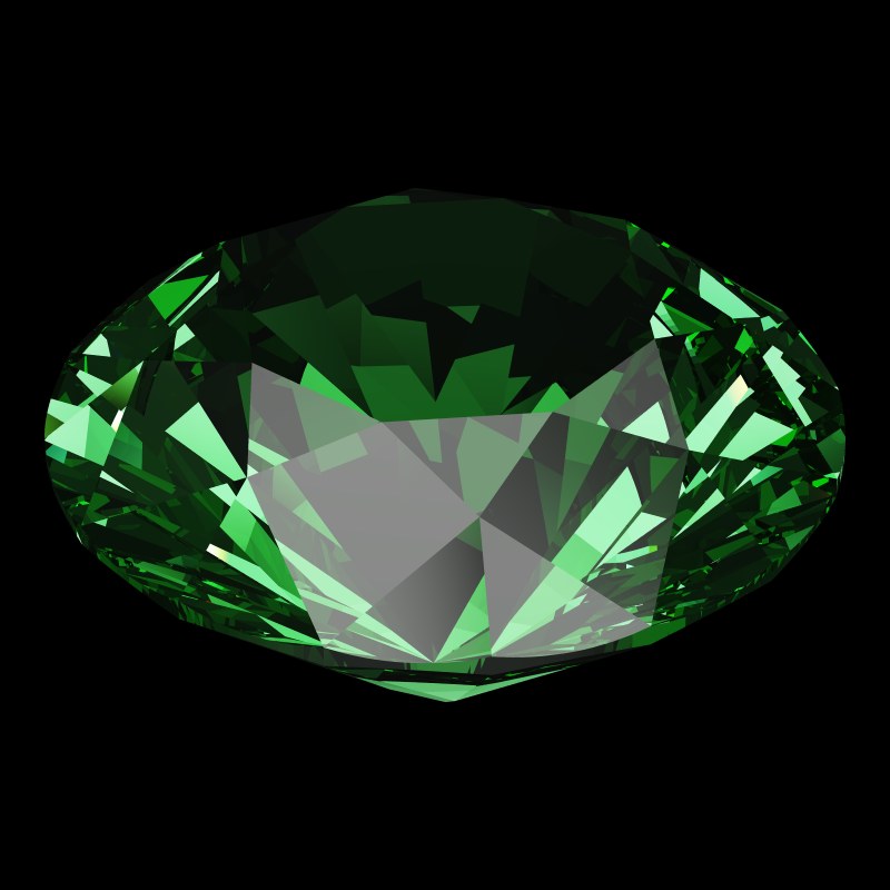 The DG-Vitruvio in emerald, rendered at an angle in our 3D Gemstone Simulator under studio light