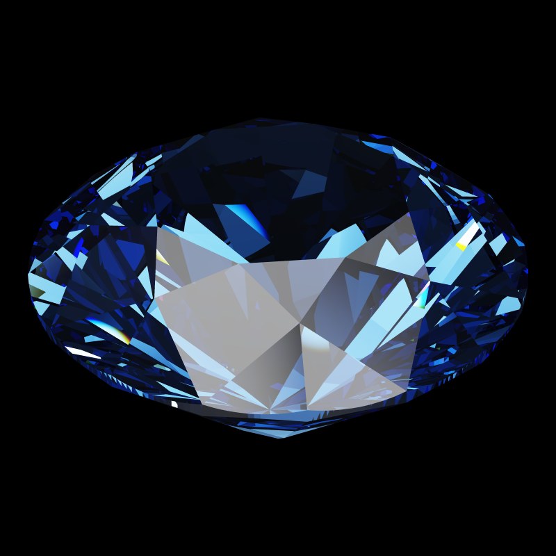 The DG-Vitruvio in sapphire, rendered at an angle in our 3D Gemstone Simulator under studio light