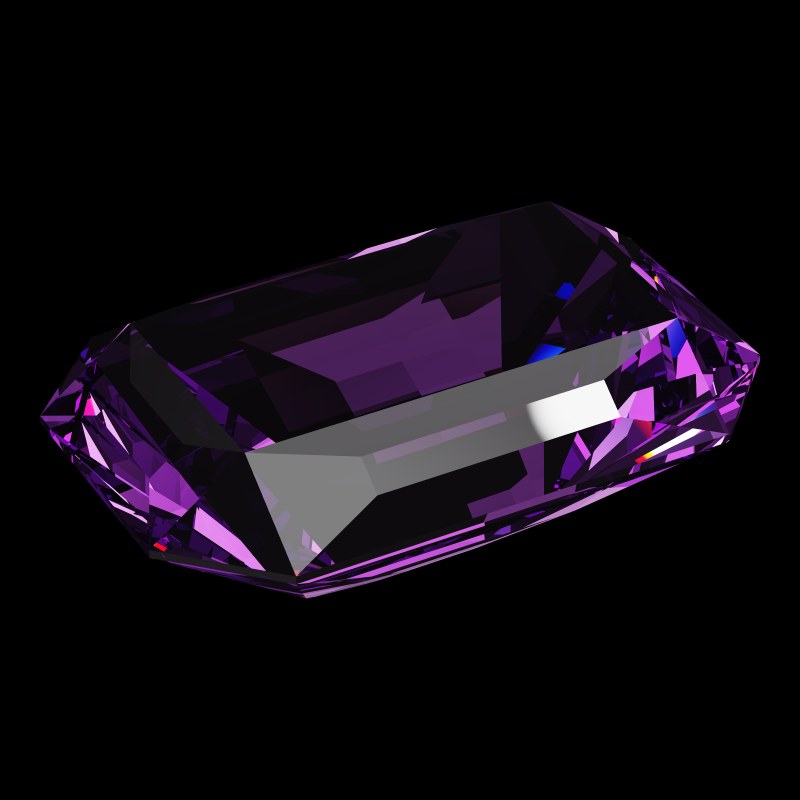 The Emerald Cut in amethyst, rendered at an angle in our 3D Gemstone Simulator under studio light