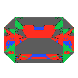 Emerald cut in emerald tilted 10 degrees: Light Return map, 50% of the face leaking