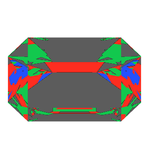 Emerald cut in emerald tilted 20 degrees: Light Return map, 58% of the face leaking