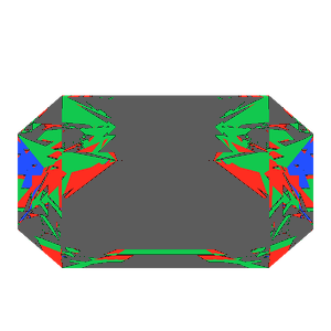 Emerald cut in emerald tilted 30 degrees: Light Return map, 66% of the face leaking