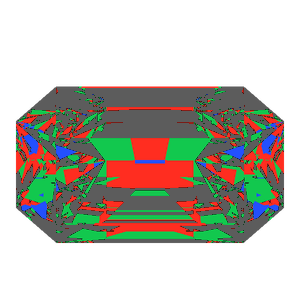 Emerald cut in moissanite tilted 30 degrees: Light Return map, 46% of the face leaking