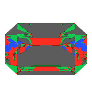 Emerald cut in ruby tilted 20 degrees: Light Return map, 56% of the face leaking