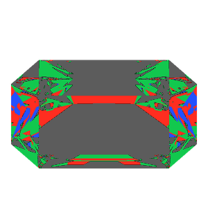 Emerald cut in ruby tilted 30 degrees: Light Return map, 60% of the face leaking