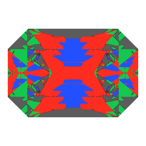 Emerald cut in sapphire tilted 0 degrees: Light Return map, 22% of the face leaking