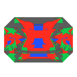 Emerald cut in sapphire tilted 10 degrees: Light Return map, 30% of the face leaking