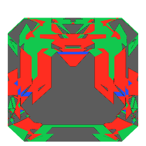 Emerald square cut in amethyst tilted 20 degrees: Light Return map, 43% of the face leaking
