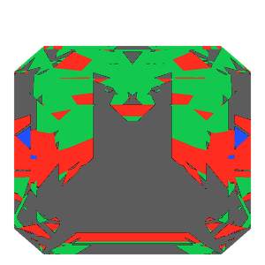 Emerald square cut in amethyst tilted 30 degrees: Light Return map, 48% of the face leaking