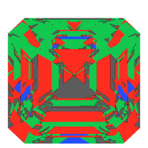 Emerald square cut in cubic zirconia tilted 20 degrees: Light Return map, 17% of the face leaking