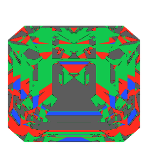Emerald square cut in cubic zirconia tilted 30 degrees: Light Return map, 32% of the face leaking