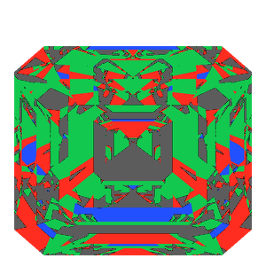 Emerald square cut in diamond tilted 30 degrees: Light Return map, 28% of the face leaking