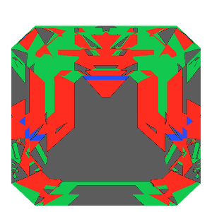Emerald square cut in emerald tilted 20 degrees: Light Return map, 39% of the face leaking