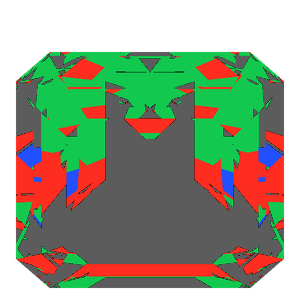 Emerald square cut in emerald tilted 30 degrees: Light Return map, 46% of the face leaking