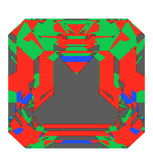 Emerald square cut in sapphire tilted 20 degrees: Light Return map, 33% of the face leaking