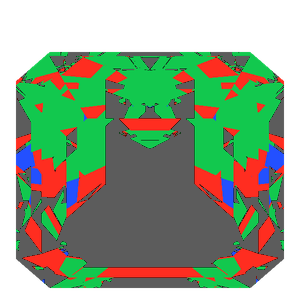 Emerald square cut in sapphire tilted 30 degrees: Light Return map, 42% of the face leaking
