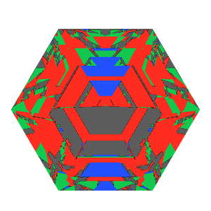 Hexagon cut in cubic zirconia tilted 10 degrees: Light Return map, 25% of the face leaking