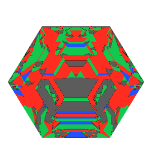 Hexagon cut in cubic zirconia tilted 20 degrees: Light Return map, 25% of the face leaking