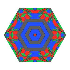 Hexagon cut in diamond tilted 0 degrees: Light Return map, 30% of the face leaking